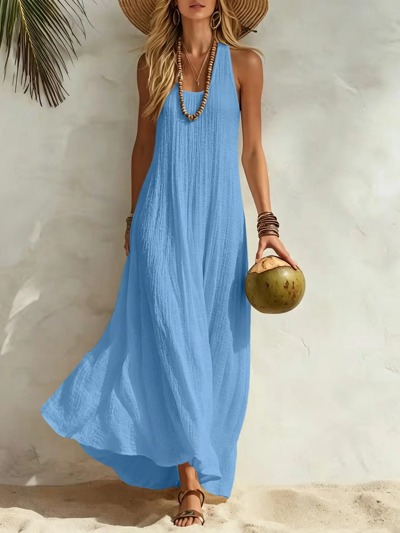 New Relaxed Bohemian Beach Vacation Dress, Loose Slimming Lightweight Comfortable Sleeveless Long Dress, Perfect for Summer, Chic, Stylish & Trendy Design