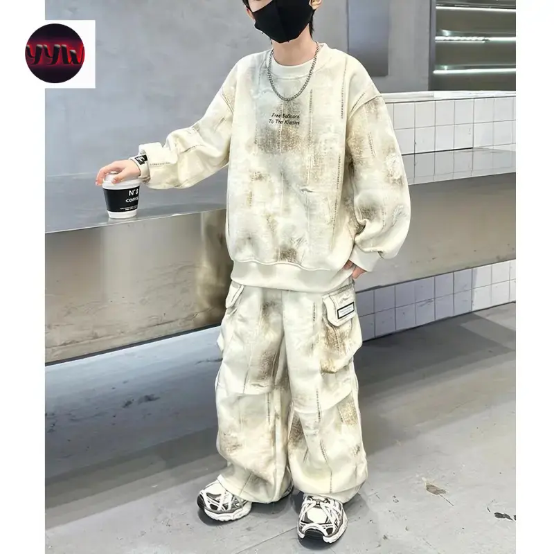 YYW1 Boys' and Autumn Outfit 2025 New Fashion Casual Two-Piece Set Hoodie and Jacket Medium and Large Size, Perfect Outdoors