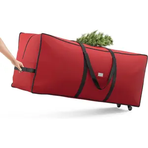 Christmas Tree Rolling Storage Bag with 1.6-Inch Wheels, Fits up to 7.5 ft Disassembled Holiday Tree, Length-Adjustable Handles, 600D Oxford Fabric, Cherry Red URXS004R03