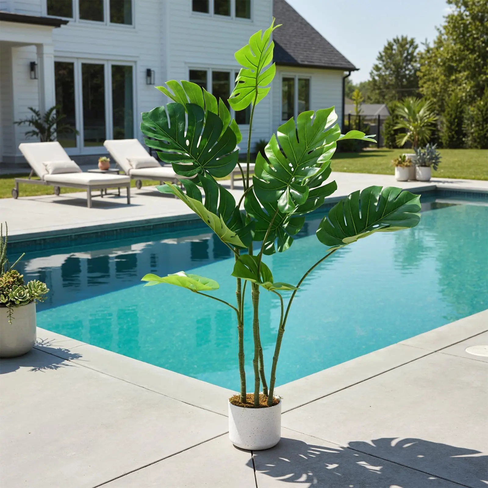 Realistic Artificial Banana Tree & Monstera Plant – Faux Exotic Greenery in Pot for Indoor/Outdoor Floor Decor, Home, Living Room, Office, Patio, Pool – 3.6-3.8FT