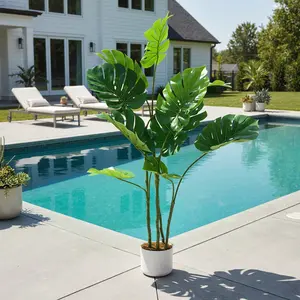 Realistic Artificial Banana Tree & Monstera Plant – Faux Exotic Greenery in Pot for Indoor/Outdoor Floor Decor, Home, Living Room, Office, Patio, Pool – 3.6-3.8FT