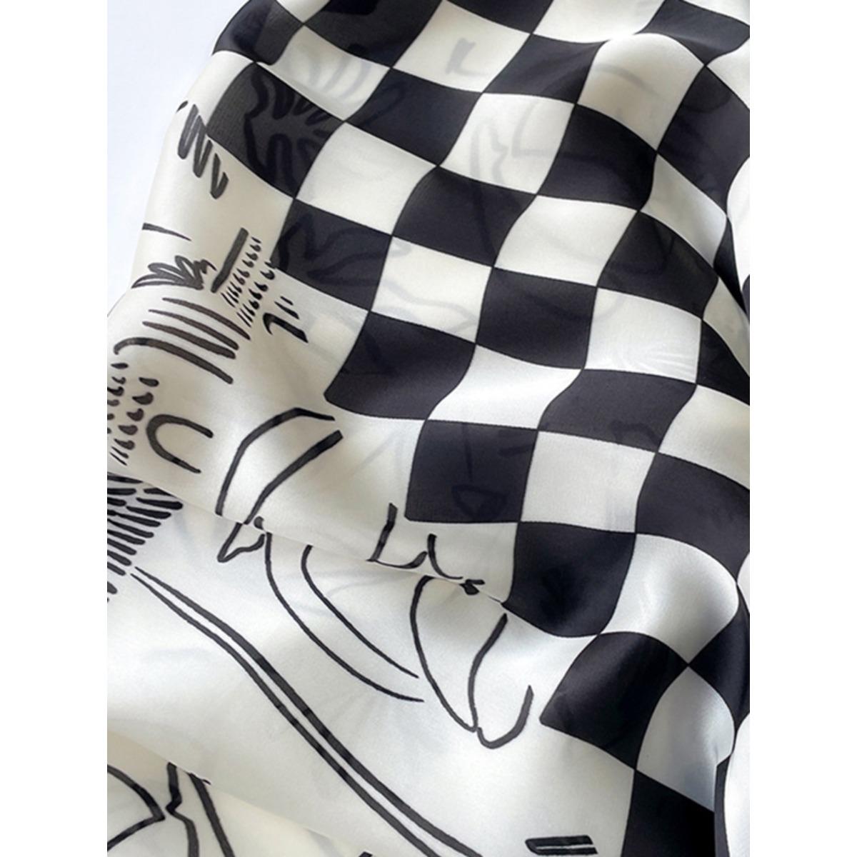 Square Plaid Printed Sun protection Shawl&Scarf Modern Luxury Brown Cool