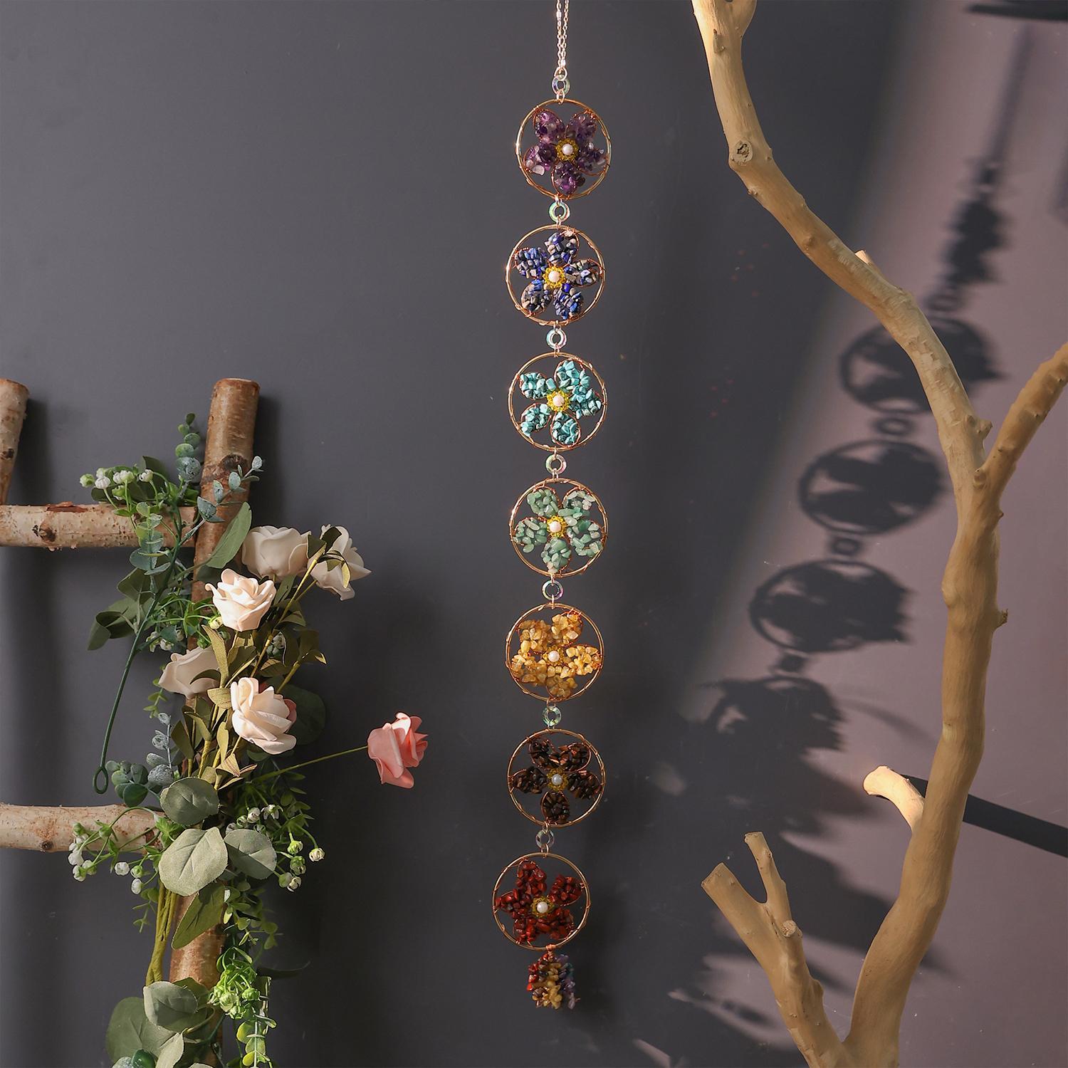 Seven Chakra Dream Catcher, Handmade Tree of Life Design Boho Interior Indoor Outdoor Hanging Decoration, Decorative Wall Art, Unique Artwork, Festive Ornament, Holiday Decor, Tree of Life Motif, Birthday Gift for Boys Girls