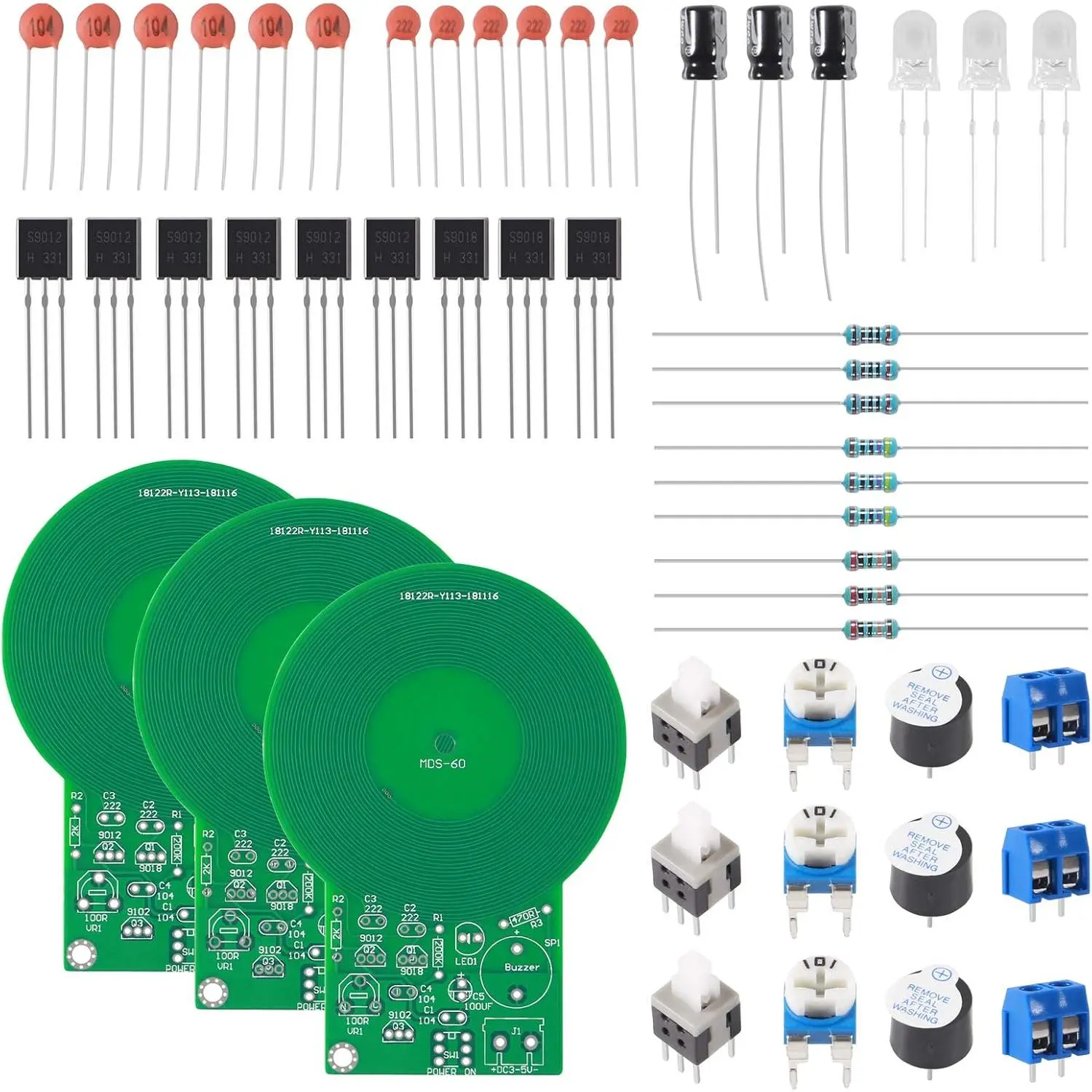 3 count Metal Detector Kit  Practice Kit DC 3V-5V 60mm Non-Contact Sensor Board Module DIY  Part Metal Detector