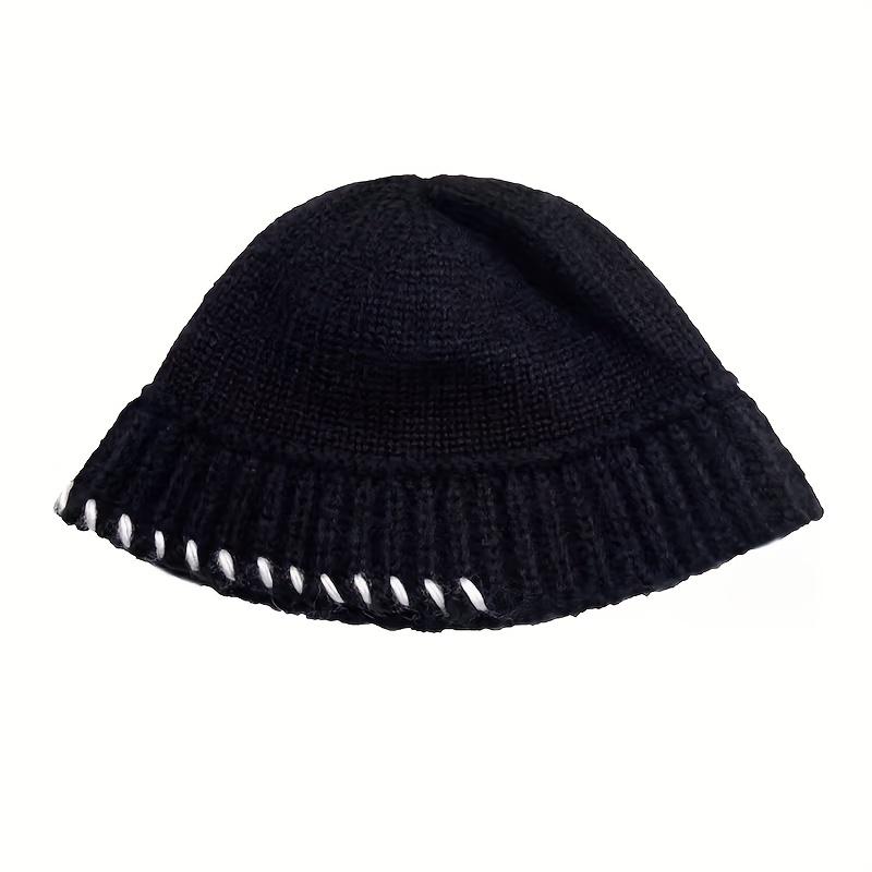 Men's New Overlock Fisherman Hat, Men's Autumn And Winter Trendy Knitted Hat, Men's Big Head Circumference Black Hat