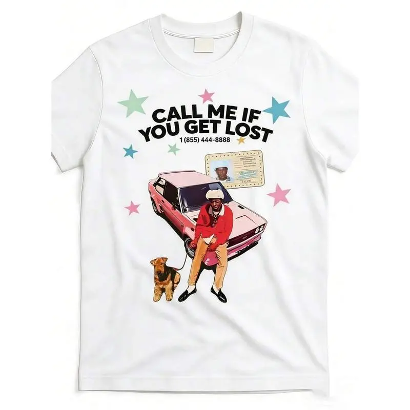 Y2K Tyler Creator "Call Me If You Get Lost" Album Cover With Car And Dog Print Graphic Tee,220g 100% Cotton Printed T-Shirt Tops Womenswear