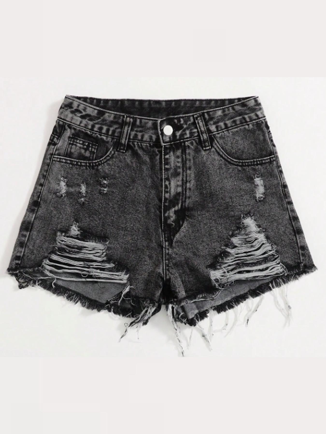 Women's  Ripped Button Front, Casual High Waist for Summer, Fashion Women's Bottoms for Daily Wear, Frayed Hem Shorts