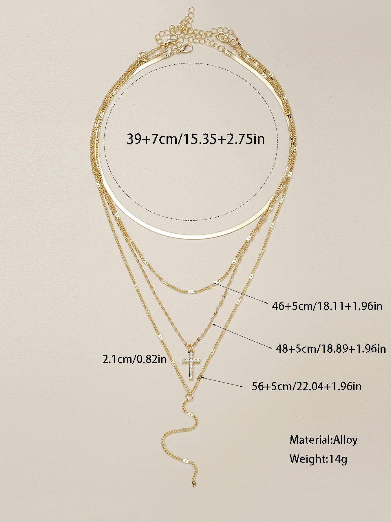 Minimalist Elegant Plain Color Cross Charm Decor Pendant Necklace & Tassel Design Rhinestone Inlaid Necklace, 4 Counts Temperament Necklaces, Fashion Jewelry for Party, Daily Clothing Decor