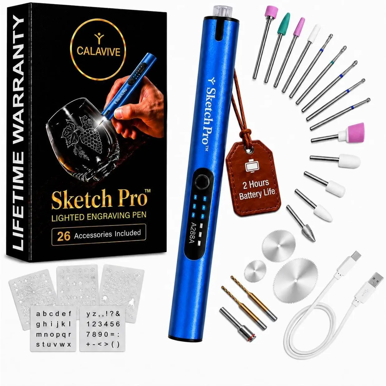 SketchPro Engraving Pen with LED Light – 3-Speed Etching Tool for Wood,, & – USB-C, 26 Accessories – for DIY, Jewelry & Craft Projects