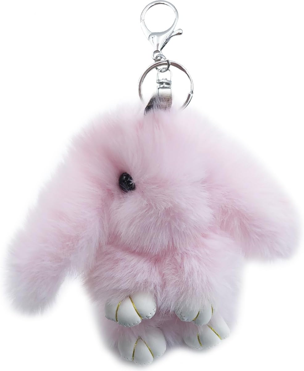 Soft and cute bunny keychain, faux rabbit fur fluffy keychain, bunny plush key ring for women.