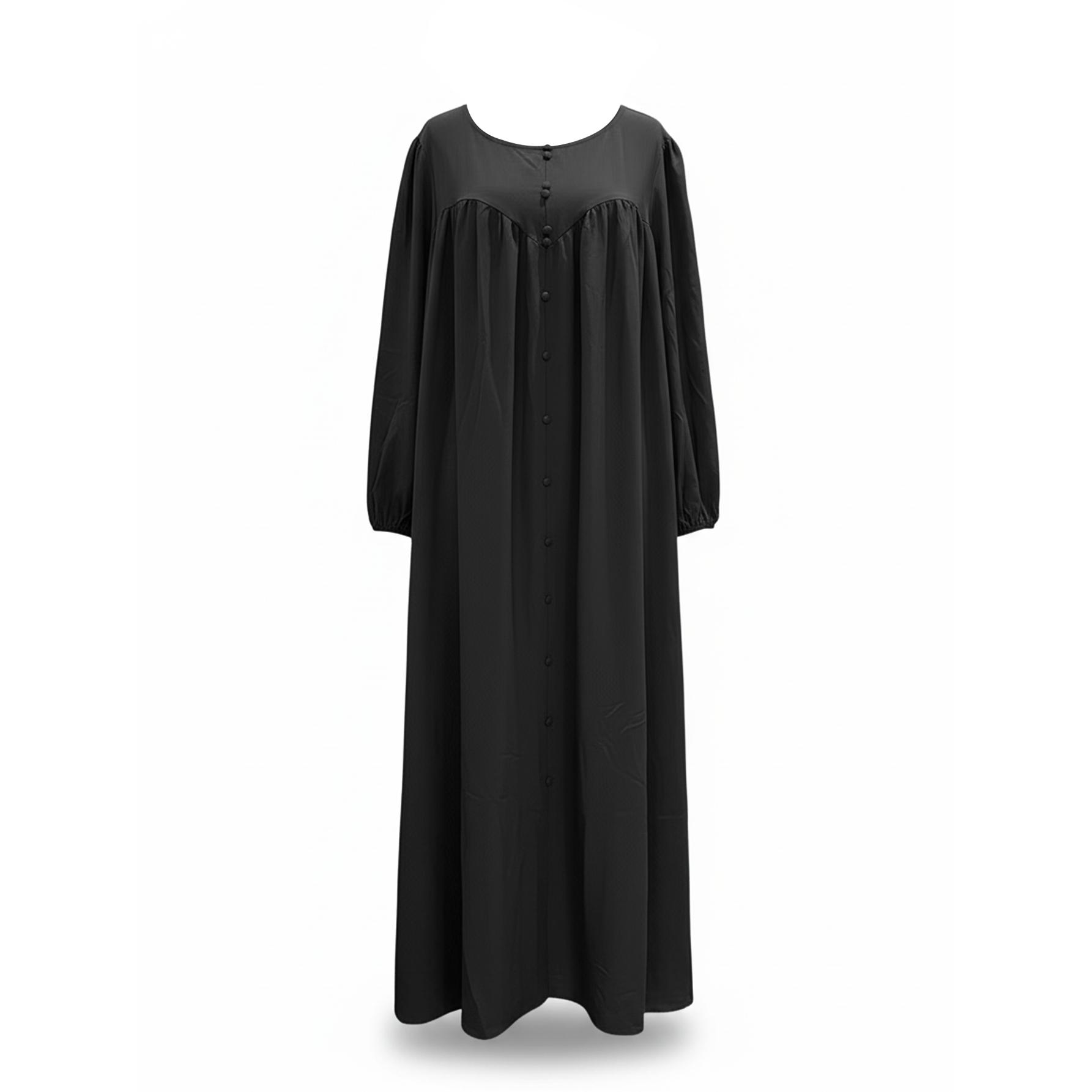 Plus Size Elegant Solid Black Maxi Dress 1XL-4XL | Flowy Button-Front Gown | Modest Chic for Church, Formal Events, Dinner & Everyday Wear