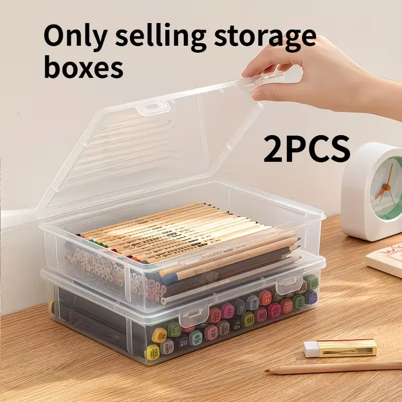 Large Transparent Plastic Pencil Box with Hinged Lid, Durable Multi-Compartment Storage for Art Supplies, School & Office Use, Secure Closure