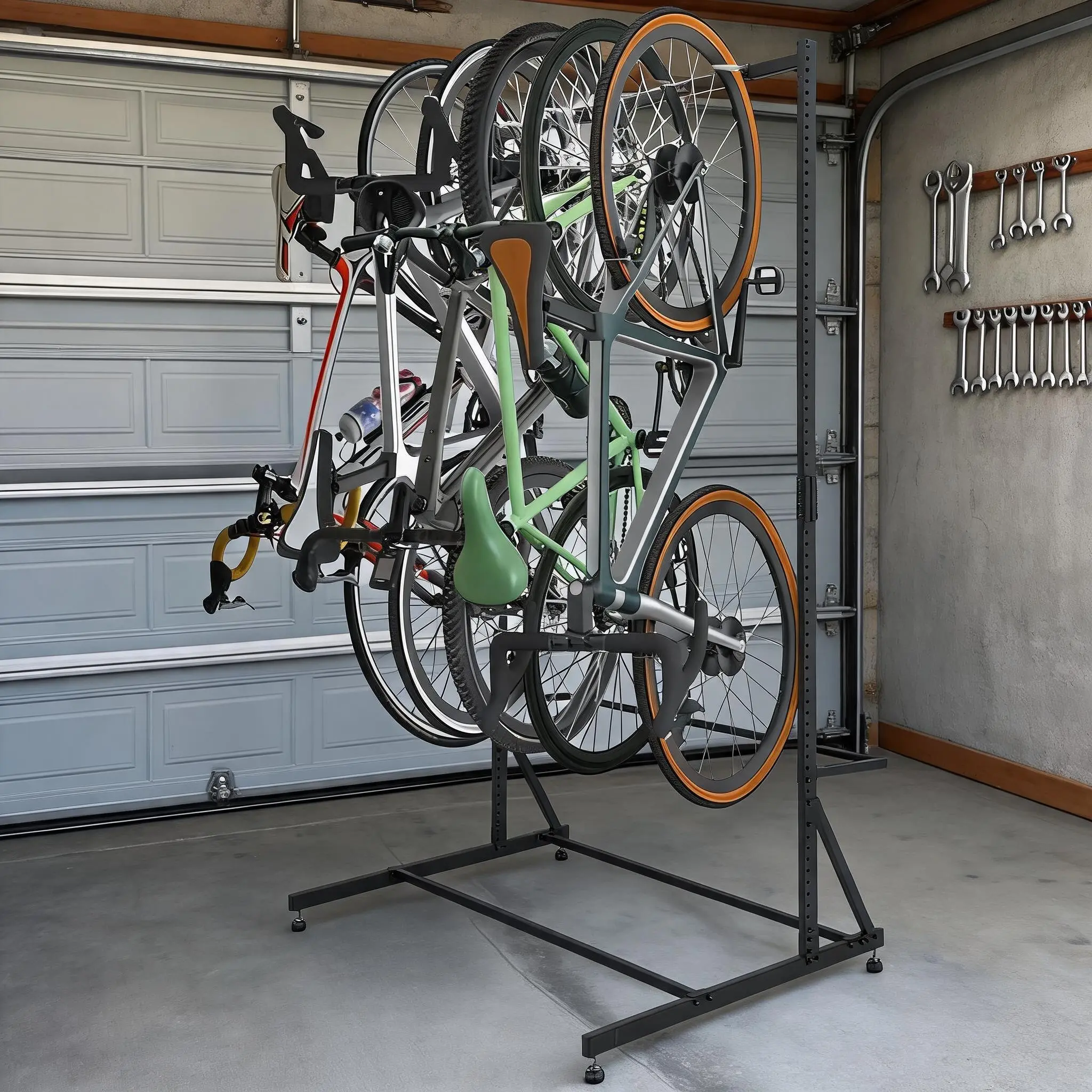 Metal Frame 5-Bike Freestanding Vertical Bike Storage Rack, Height-Adjustable, 300lb Capacity, Black