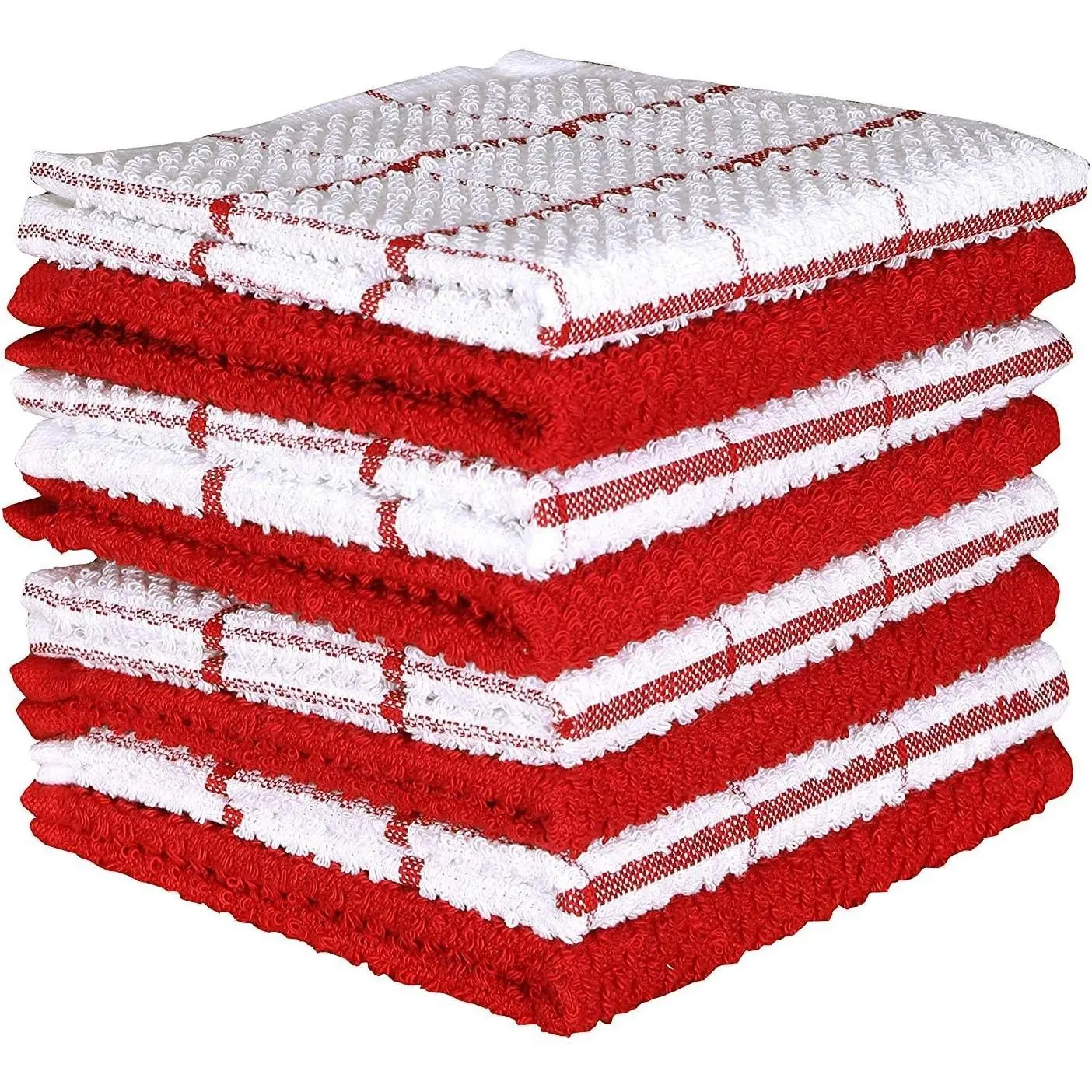 Cotton Kitchen Dish Cloths Set of 8 – Highly Absorbent, Super Soft Premium Terry Cleaning Cloth (12"x12" Inch) Premium Dishcloths for Washing Dishes (Red)