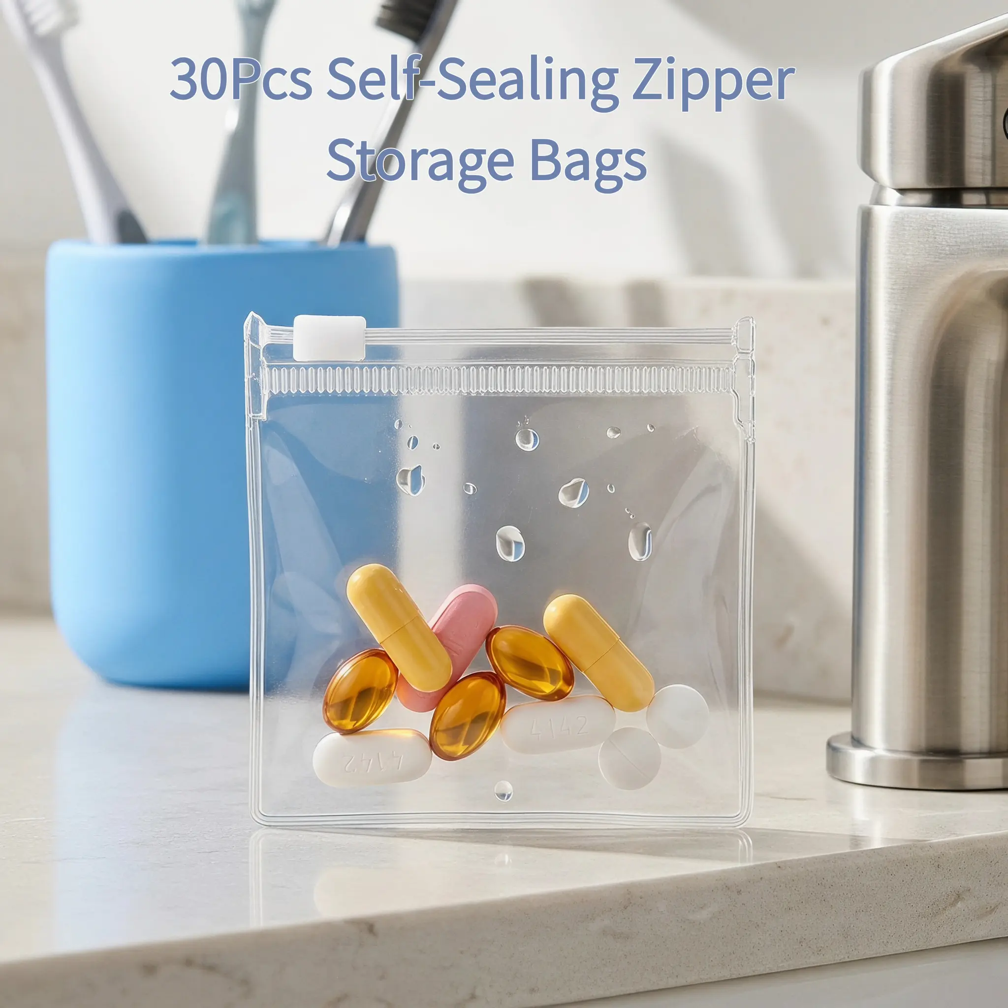 30Pcs Reusable Self-Sealing Zipper Storage Bags, Resealable Rectangle Pouches, Multipurpose Space Saving Organizer Bags for Jewelry, Travel & Daily Use-YY1