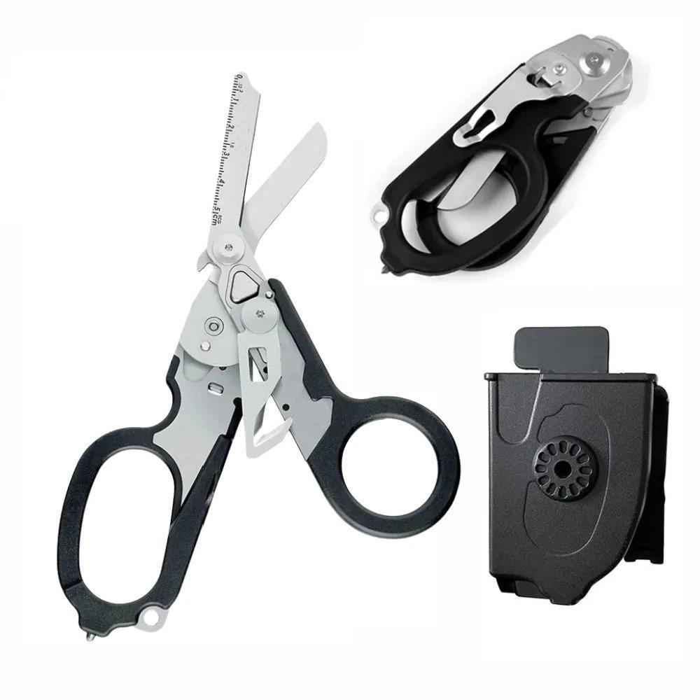 Stainless Steel Tactical Folding Scissors, Multifunctional Durable Outdoor Tool with Tape Cutter, Portable Scissor Sharpener Sheet Cutting Tool, Heavy Duty Scissor