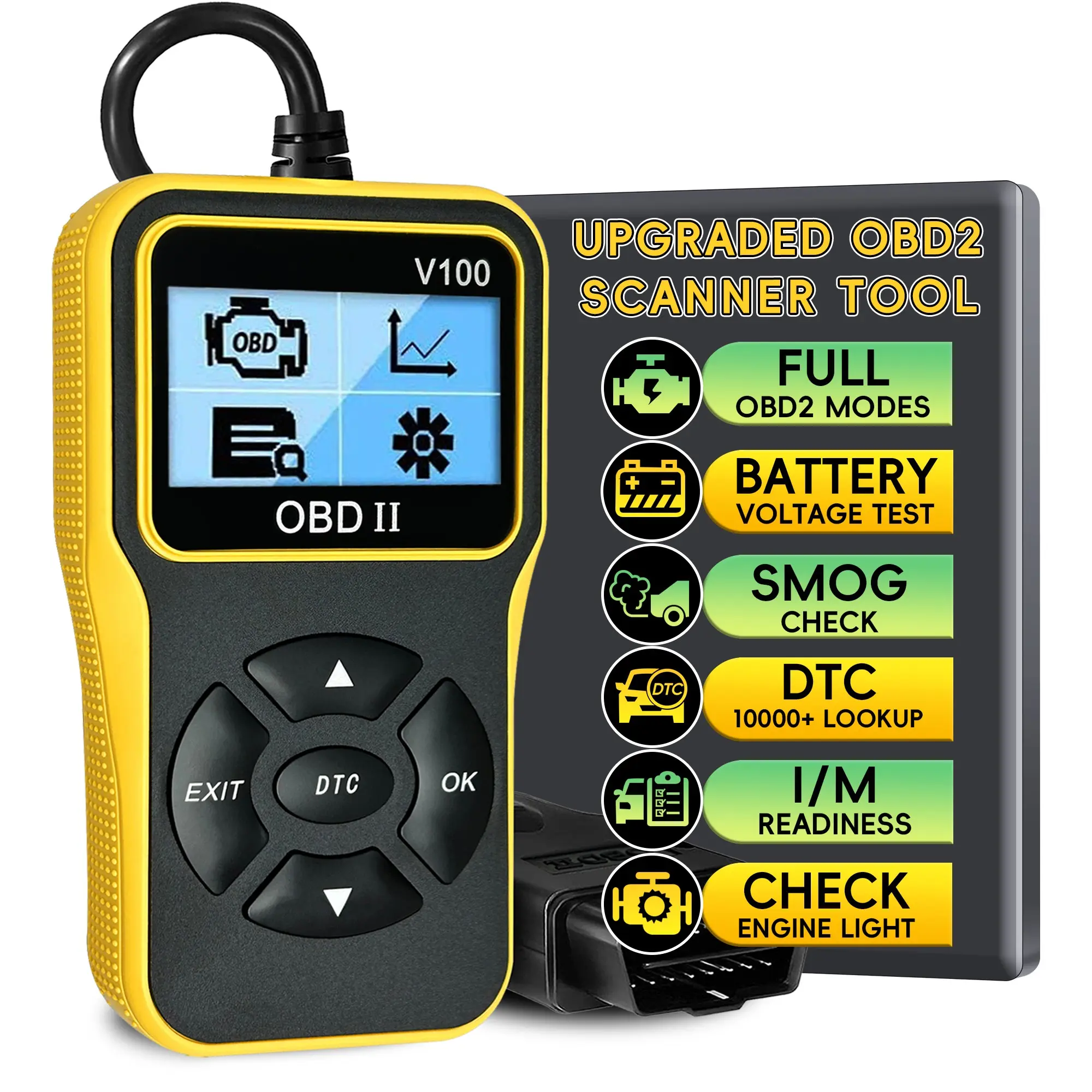 OBD2 Scanner Diagnostic Tool, Car Code Reader with Built in DTC Lookup, Check Engine Light Reader, Live Data, I/M Readiness, Battery Voltage Test, for 1996+ Vehicles