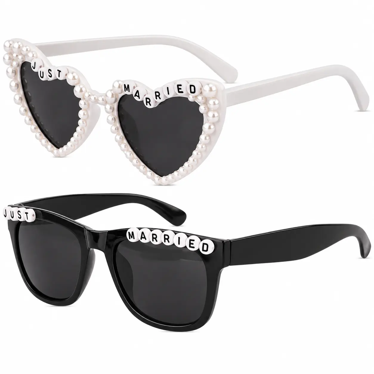 Just Married Wedding Party Decorations Set Featuring Stylish Sunglasses, Photo Booth Props, and Celebration Accessories for Bridal Showers, Receptions, and Outdoor Ceremonies