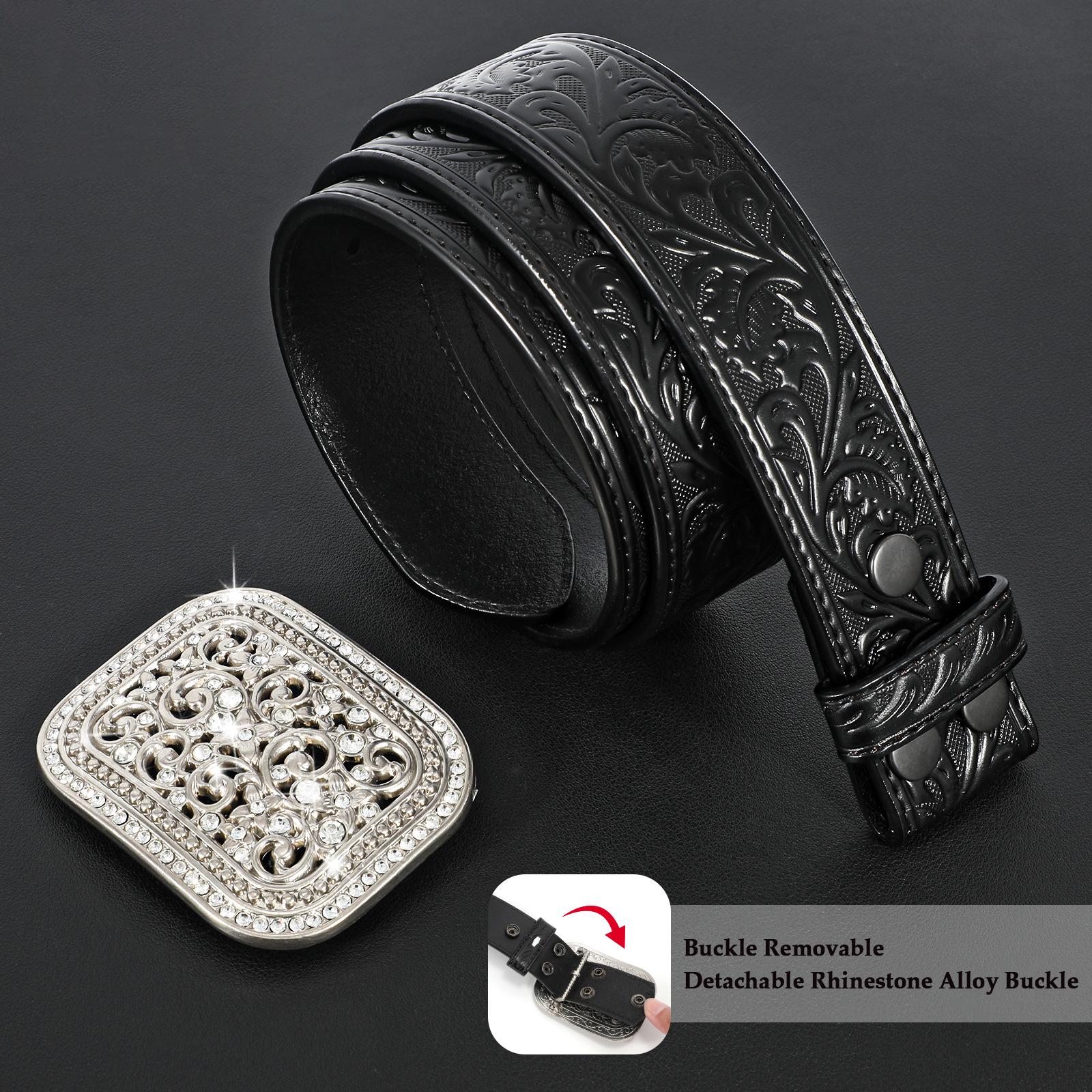 XZQTIVE Rugged Genuine Leather Western Belt for Men  - Bold Floral Engraving & Embossed Buckle, Ideal for Cowboy Style & Adventure"