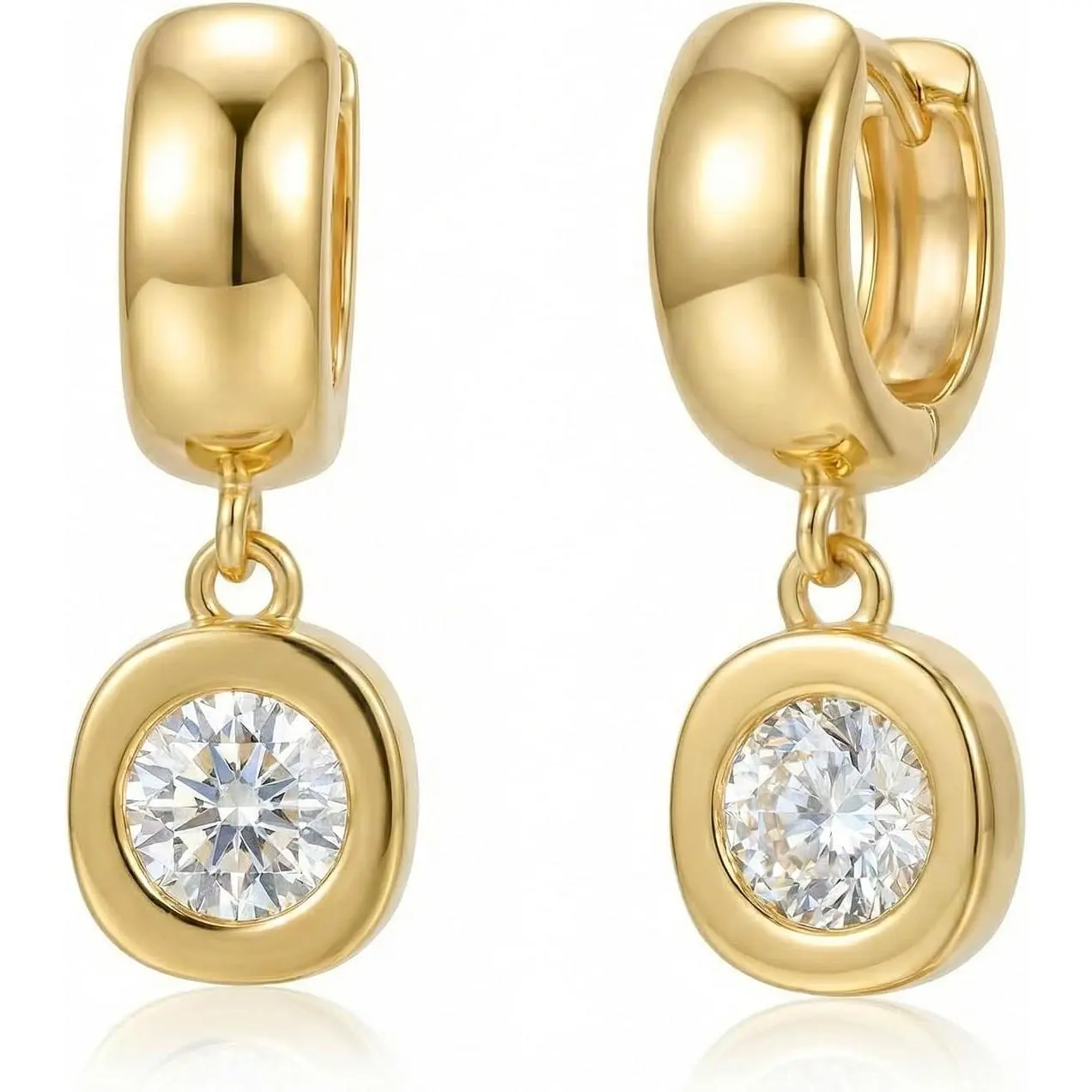 Gold Dangle Earrings for Women, 14K Gold Silver Plated Chunky Drop Hoop Huggie Earring with Cubic Zirconia, Lightweight Hypoallergenic Jewelry Gifts