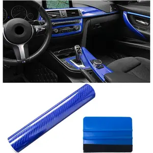 2 count  5D Glossy Carbon Fiber Wrap, 12'' x 60'' DIY Automotive Vinyl Wrapping Film Roll with Scraper, Anti-Scratch Air Release  Interior Self Adhesive Sticker (Blue)