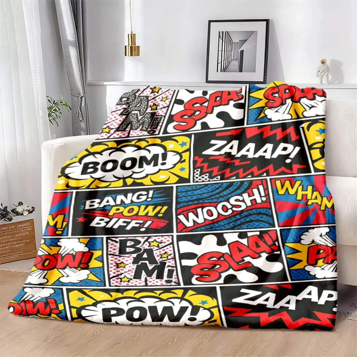 1pc Superhero Comic Book Bedspread - Full Print, 80s-90s Inspired Soft Plush Blanket with Iconic Panels, Machine Washable All-Season Throw for Home, Room & House Decor, Whimsical Home Decor Use