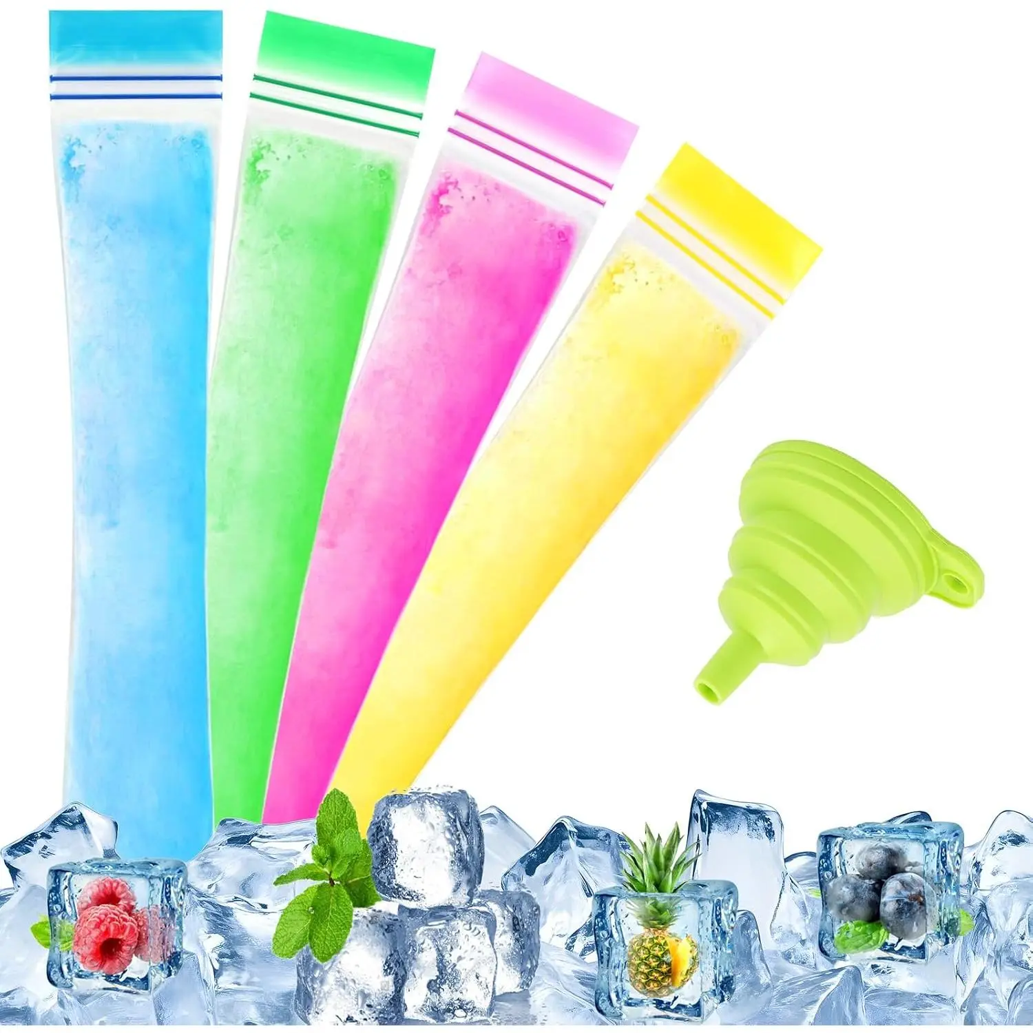 200 Pack Disposable Ice Pop Pouches,  Leakproof Freezer Popsicle Bags with  Funnel for Homemade Yogurt & Fruit Smoothies