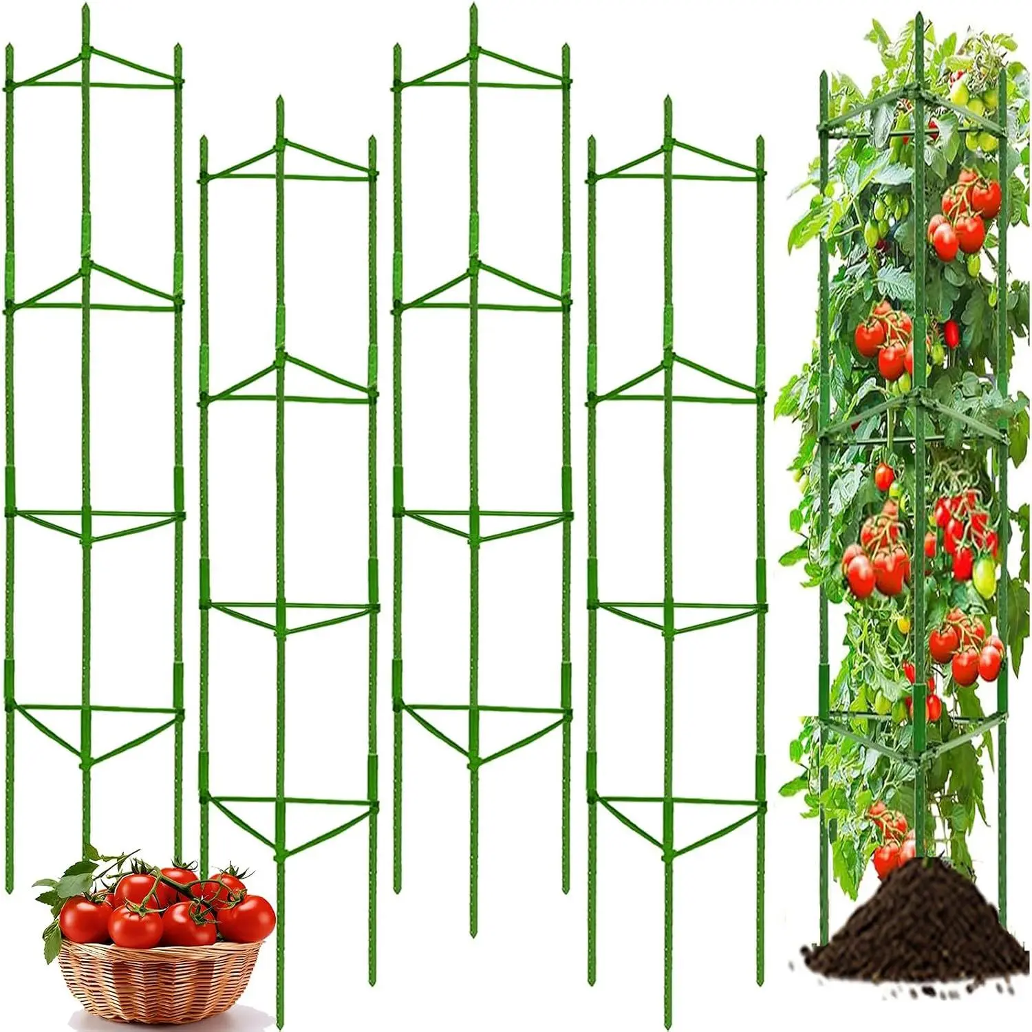 66Inch Tall Tomato Cage for Garden, 4Pack  Support Heavy-Duty Garden Stakes, Tomato Trellis for Potted , Height Adjustable Tomato Cage Trellis for Climbing