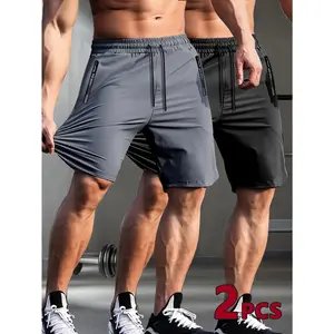 Hot Selling Men 2Pcs Matching Tracksuit, High Elastic Breathable Premium Fabric, Drawstring Waist & Zipper Pockets, All-match for Gym Fitness Daily Outdoor Travel