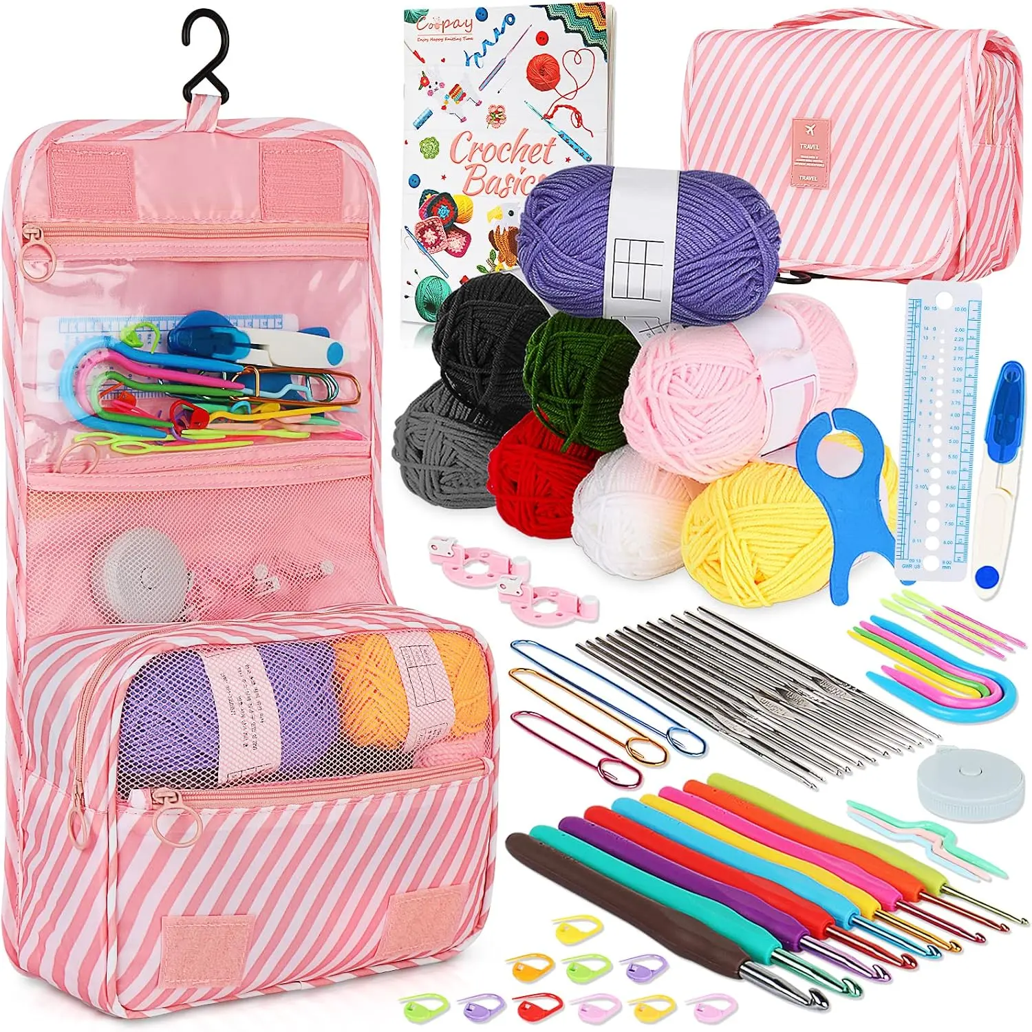 63 count Crochet Kit for Beginners, Upgraded Crochet Set with  Case & Yarn for Crocheting,  Crocheting Hook Set with Book, Crochet Hooks, Yarn, Knitting & Crocheting Supplies