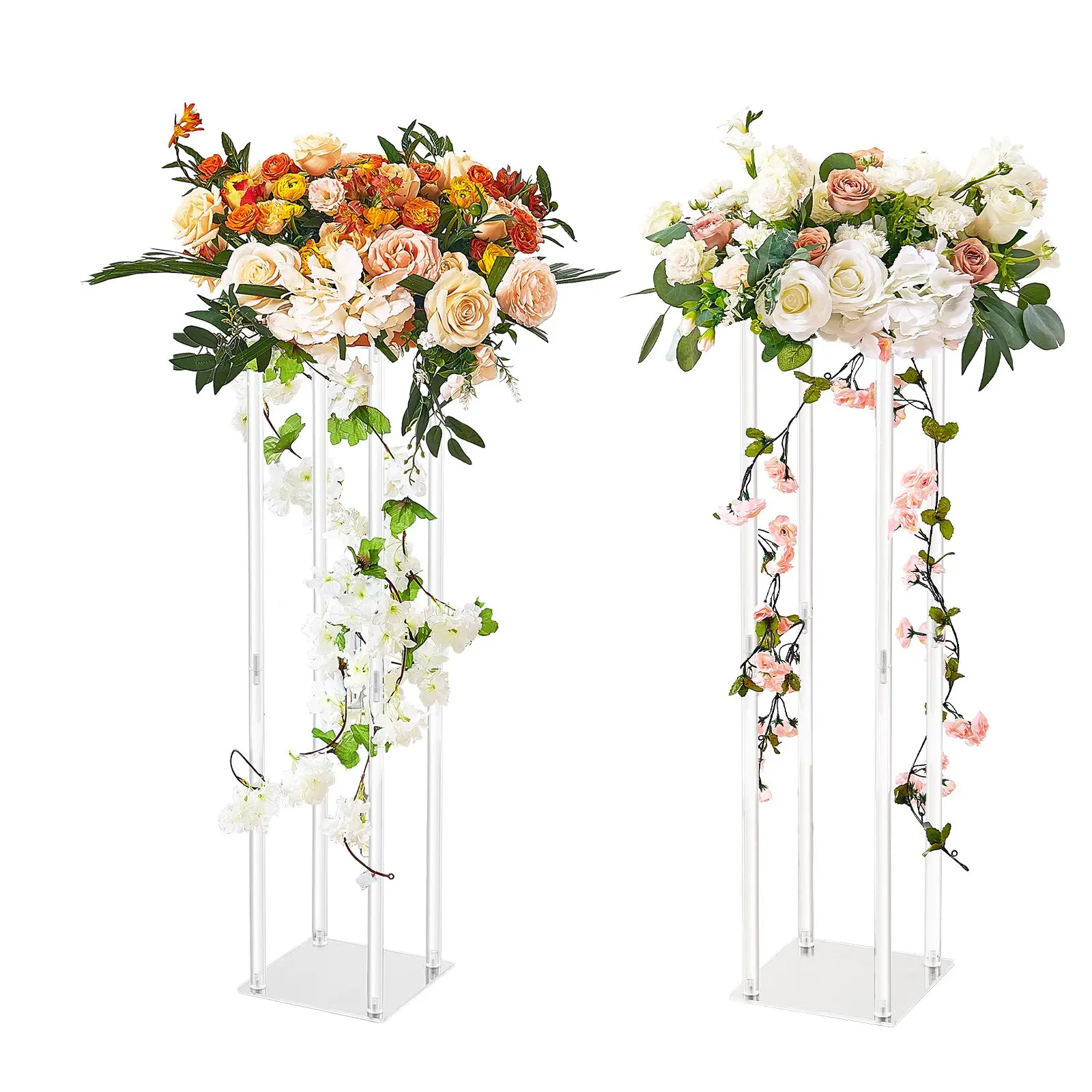 VEVOR 2PCS Tall 31.5 in High Wedding Flower Stands, With Acrylic Laminate, Geometric Vase Column Centerpiece Racks, Floral Display for T-Stage Events, Party Decor