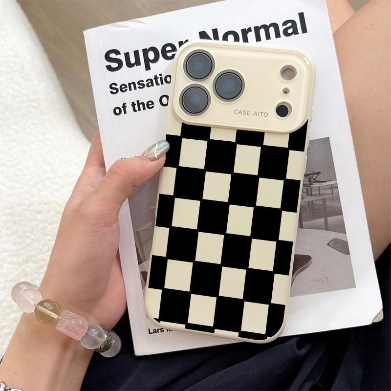Dopamine Colored Checkerboard Pattern Ins Style Phone Case Ultra Skin Friendly Touch All Inclusive Lens Compatible with iPhone 17 16 15 14 13 12