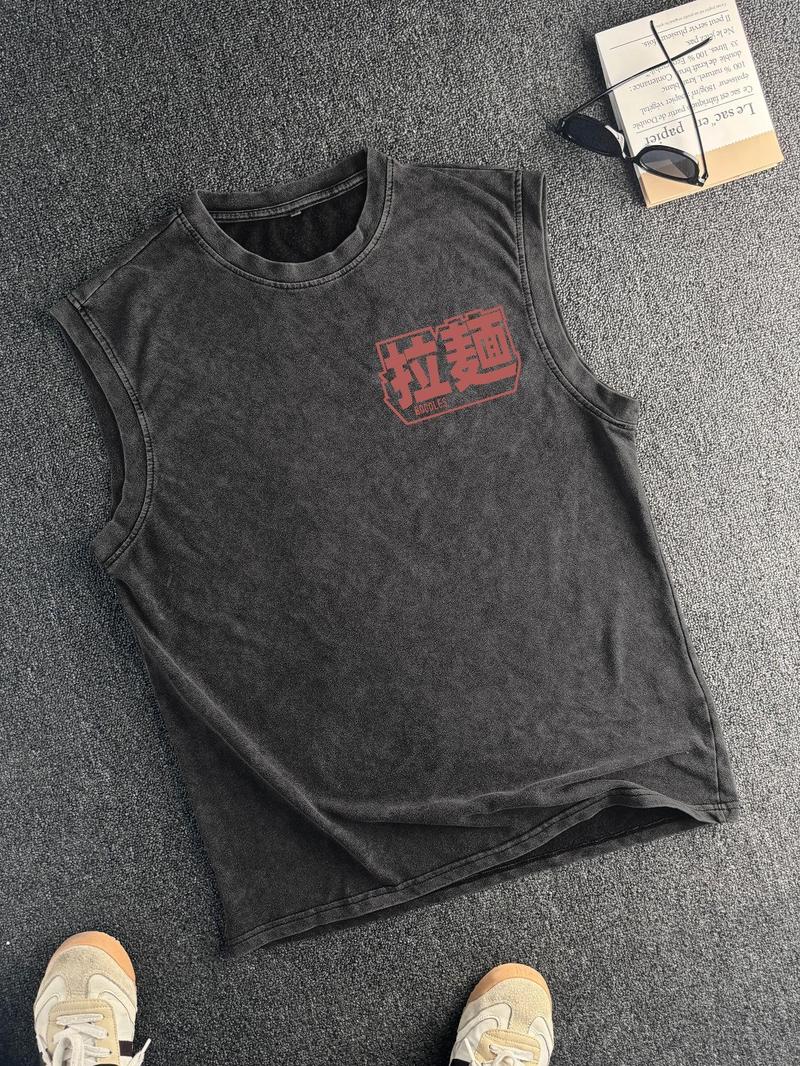 Men's Vintage Graphic Round Neck Tank Top, Stylish Tank, Regular Fit Casual Sleeveless Top for Summer, Men's Top for Daily Wear, Cotton