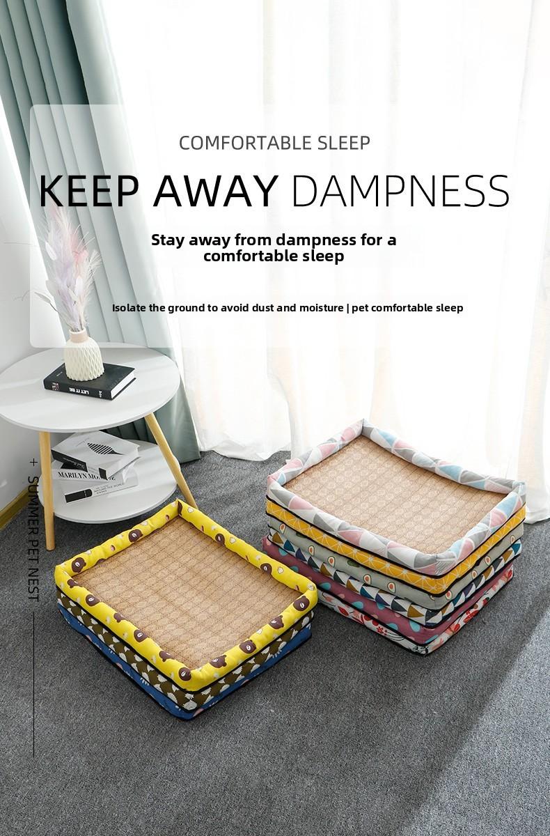 SoPets Cooling Pet Bed Mat for Summer Breathable Hemp Dog Bed with Non Slip Bottom Square Dog Crate Pad for All Seasons Indoor Outdoor Use