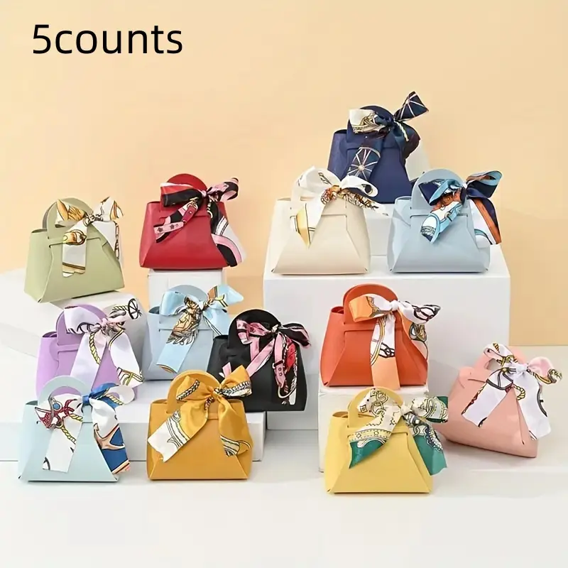 Creative Gift Bag with Bowknot, 5 Counts/set Fashionable Gift Wrapping Bag, Gift Packaging Supplies for Wedding & Graduation & Party