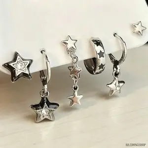 Women 6Pcs Earring Combo Pack, Niche Sweet Cool Ear Jewelry With Heart Cubic Zirconia, Mixed Style Includes Hoop & Huggie Ear Buckles, Versatile Multi-style Accessory For Daily Street Dating Party Ear Stack Outfits
