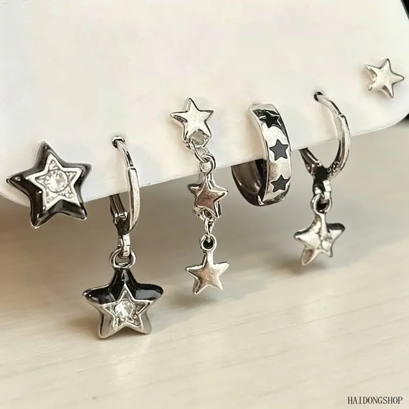 Women 6Pcs Earring Combo Pack, Niche Sweet Cool Ear Jewelry With Heart Cubic Zirconia, Mixed Style Includes Hoop & Huggie Ear Buckles, Versatile Multi-style Accessory For Daily Street Dating Party Ear Stack Outfits,Halloween,Cartoon,Earrings,Set