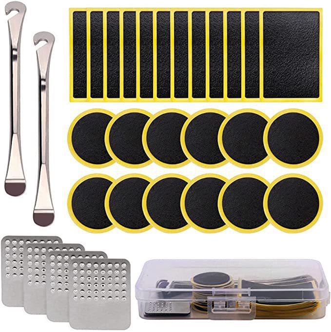 Bicycle Quick Tire Repair Kit with Glueless Patches Tire Levers Portable Storage Box Complete Fixing Set