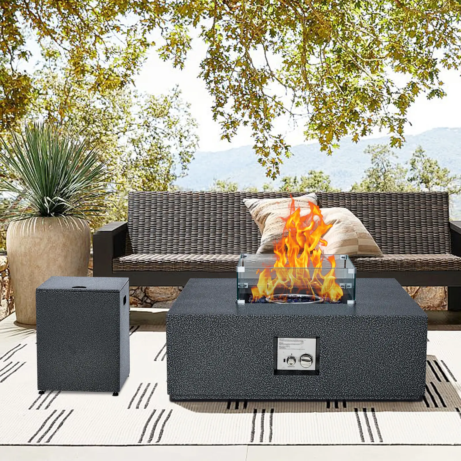 Superior 36" Outdoor Propane Fire Pit Table – 50,000 BTU Patio Gas Fire Table with Wind Guard, Blue Glass Rocks, 13" Ice Bucket, Removable Lid, Rain Cover, Certified Certified – Ideal for Garden or Backyard