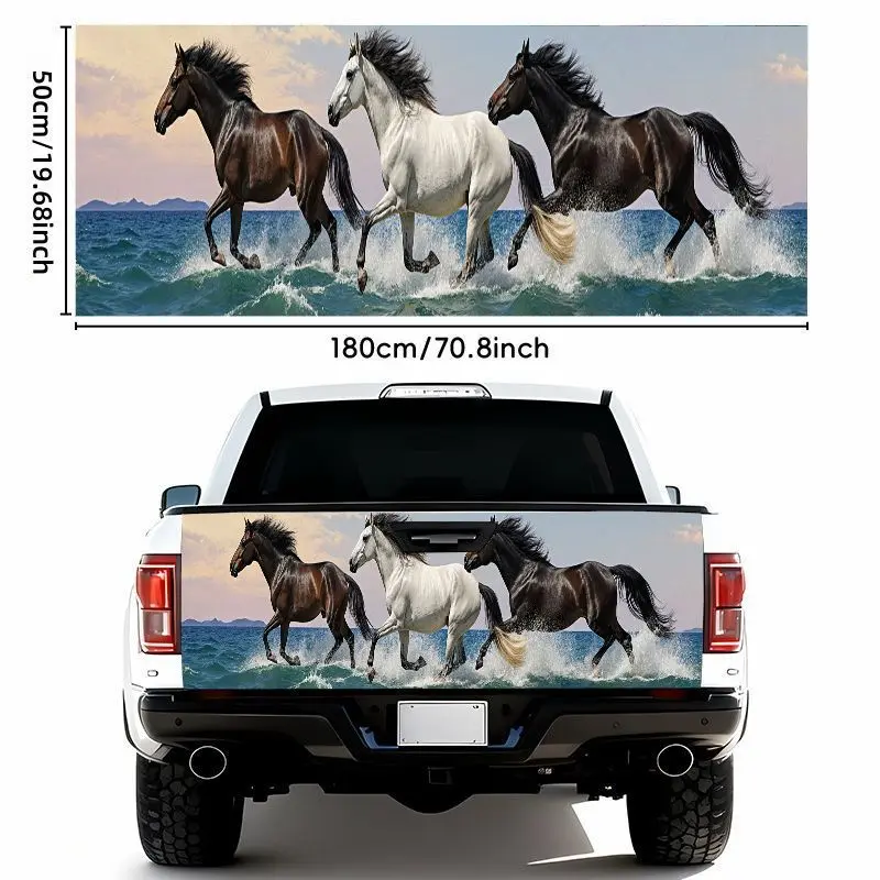 1pc 19.69*70.87inch 1pc 3D Horse Galloping Ocean Surf Car Sticker - Waterproof Self-Adhesive Vinyl for Tailgate,Bumper, Window, Hood, Trunk - Durable Weather Resistant Decal with Deep Chocolate White And Black Horses in Harmony - Easy to Apply for Most Ve