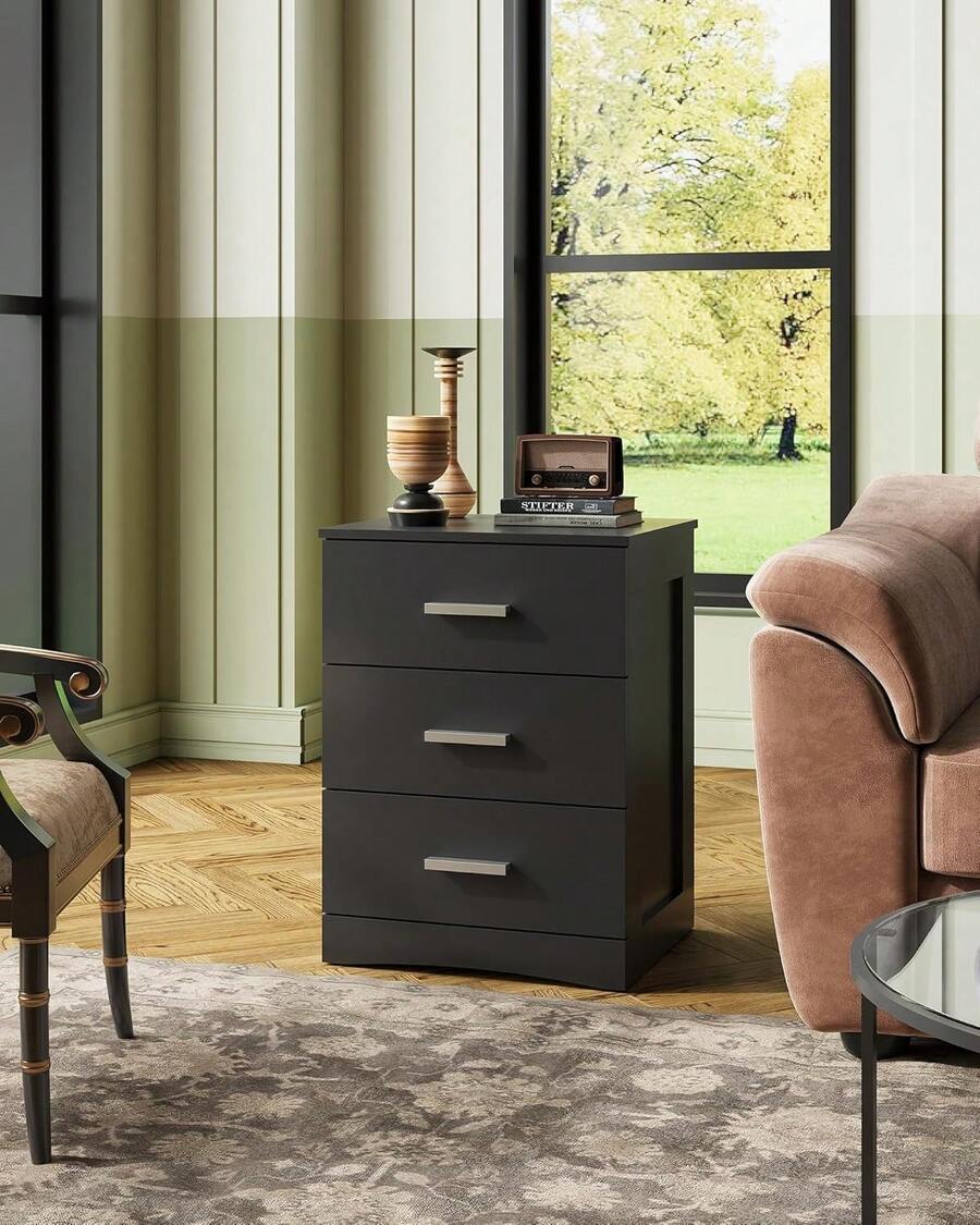 Modern Minimalist Wood Nightstand, 3 Storage Drawers Bedside Table, Multi-Scene Bed Side Table For Bedroom Living Room Dorm, Home Decor Night Stand