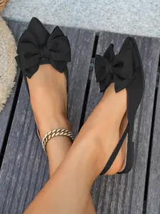 Women's New Pointed Toe Flat Shoes, Bow Decoration, Comfortable Non-Slip Sole, Casual Office Party Wear, Spring & Fall