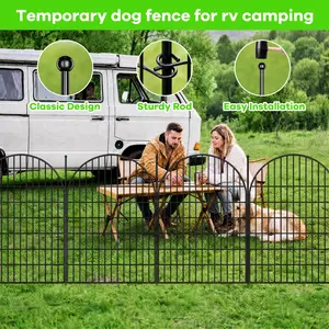 GAOMON Heavy Duty Rustproof Arched Metal Garden Fence Panels – Outdoor Yard Animal and Pet Barrier, Black Landscape Edging, Weatherproof, No Dig Install for Patio, Flower Bed – 10 Pieces, 40in H x 23.6ft L, Without Door