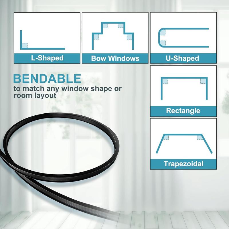 Ceiling Curtain Track, Flexible Bendable Curtain Rails Ceiling Wall Mount 12Ft Curved Sliding Curtain Track System, Room Divider, Black Ceiling Track Set for Shower Rv