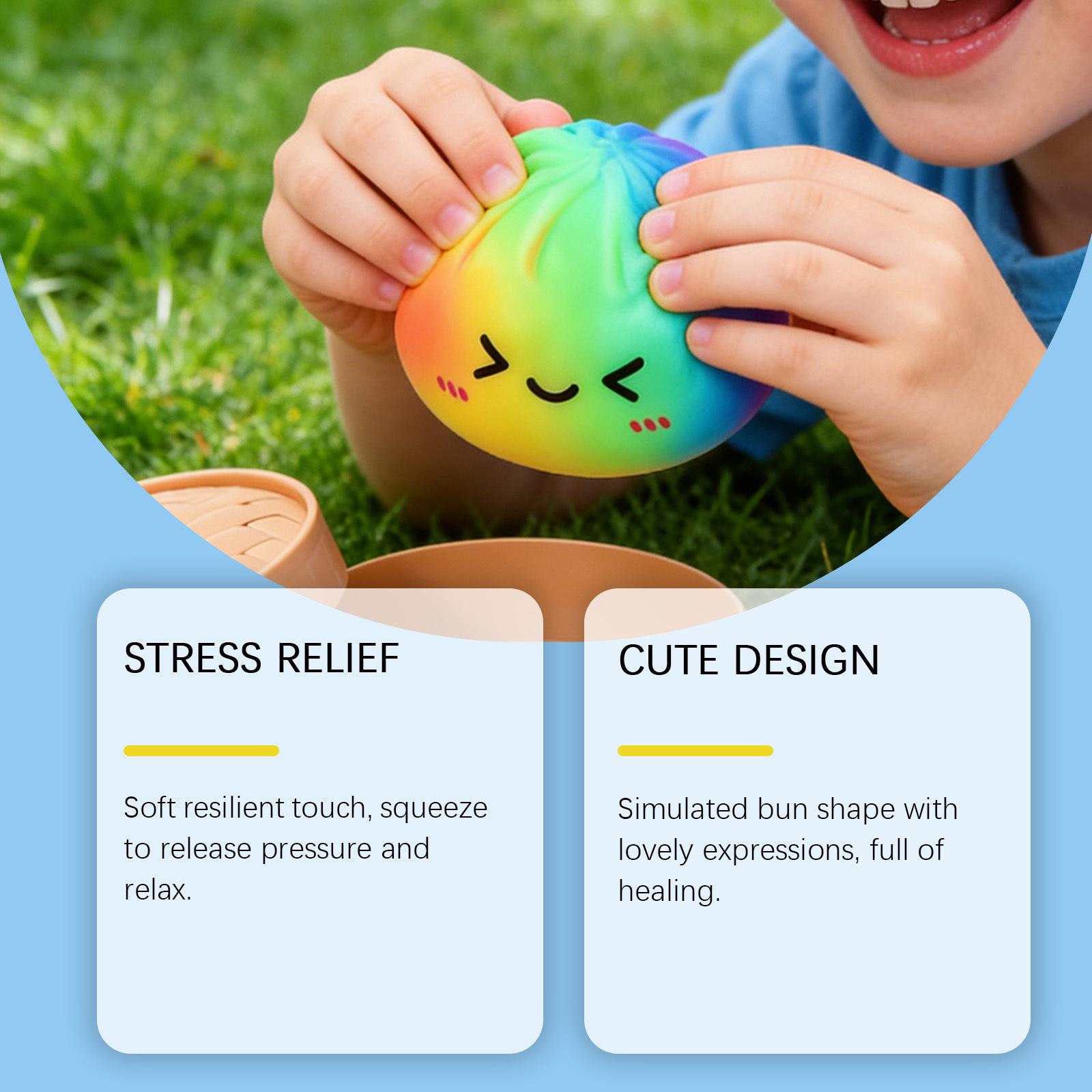Rainbow-colored steamed buns are creatively cute and cute, and the shape is realistic, decompression and rebound are convenient, and simulated steamed buns are toys.