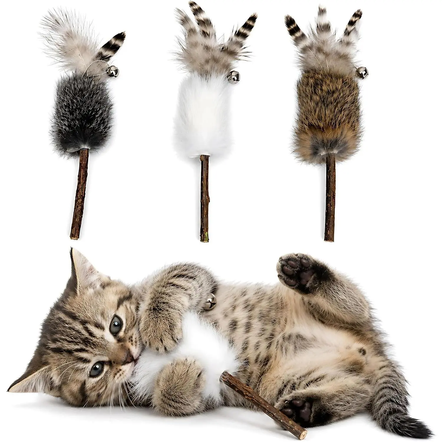 Silvervine   Toys with  for Indoor Kittens 3 Pack | Interactive Toys for Indoor Cats and Kittens,  8" with   and  Feathers for Play and Exercise