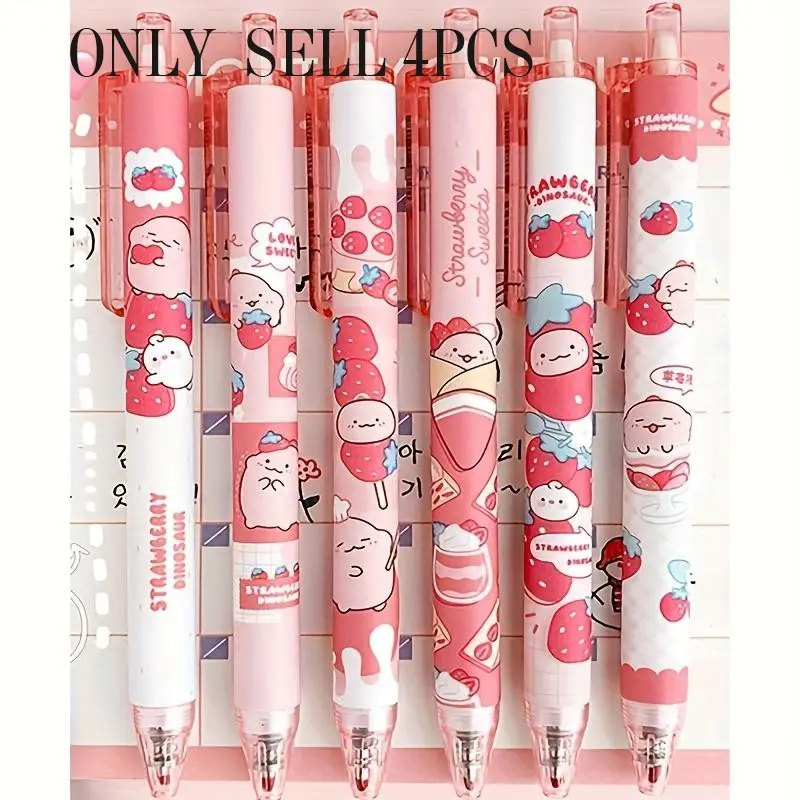 Strawberry and Cream Patterned Gel Pens Set of 4/8/16, 0.5mm Fine Point, Quick-Dry Ink, Smooth Writing Pens, Aesthetic Pens, Cute Strawberry Character Design for Stationery and Gift Packaging, Rollerball Pen Set