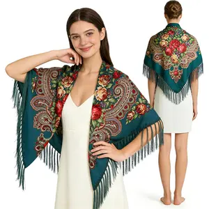 Russian Style Muffler Warm Scarf with Tassel Women's Traditional Scarf Wrap Shawl Fringes Printing Cape