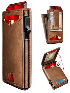 Men's Ultra-Thin Wallet with Pop-Up Card Slots, Holds 9-13 Cards, Dual-Fold Minimalist Smart Wallet, RFID Blocking, ID Window, Elastic Cash Slot