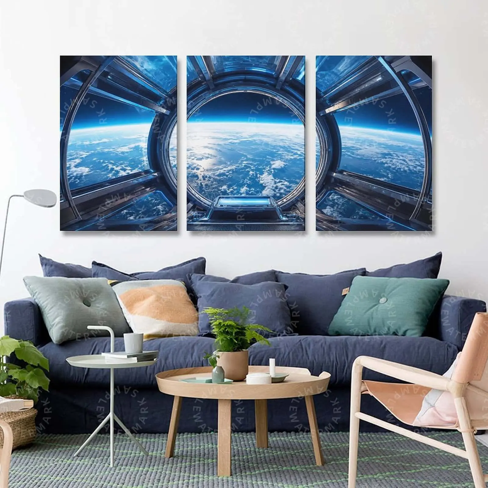 Space Station Earth Wall Art, Futuristic Galaxy Canvas Poster, Planet View Triptych Decor, Sci Fi Aesthetic Wall Art for Gaming Room Bedroom Office Studio, Modern Cosmic Home Decor, Unique Space Artwork Gift